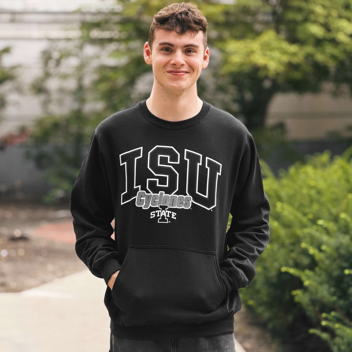 College House I-State Black Pocket Crewneck